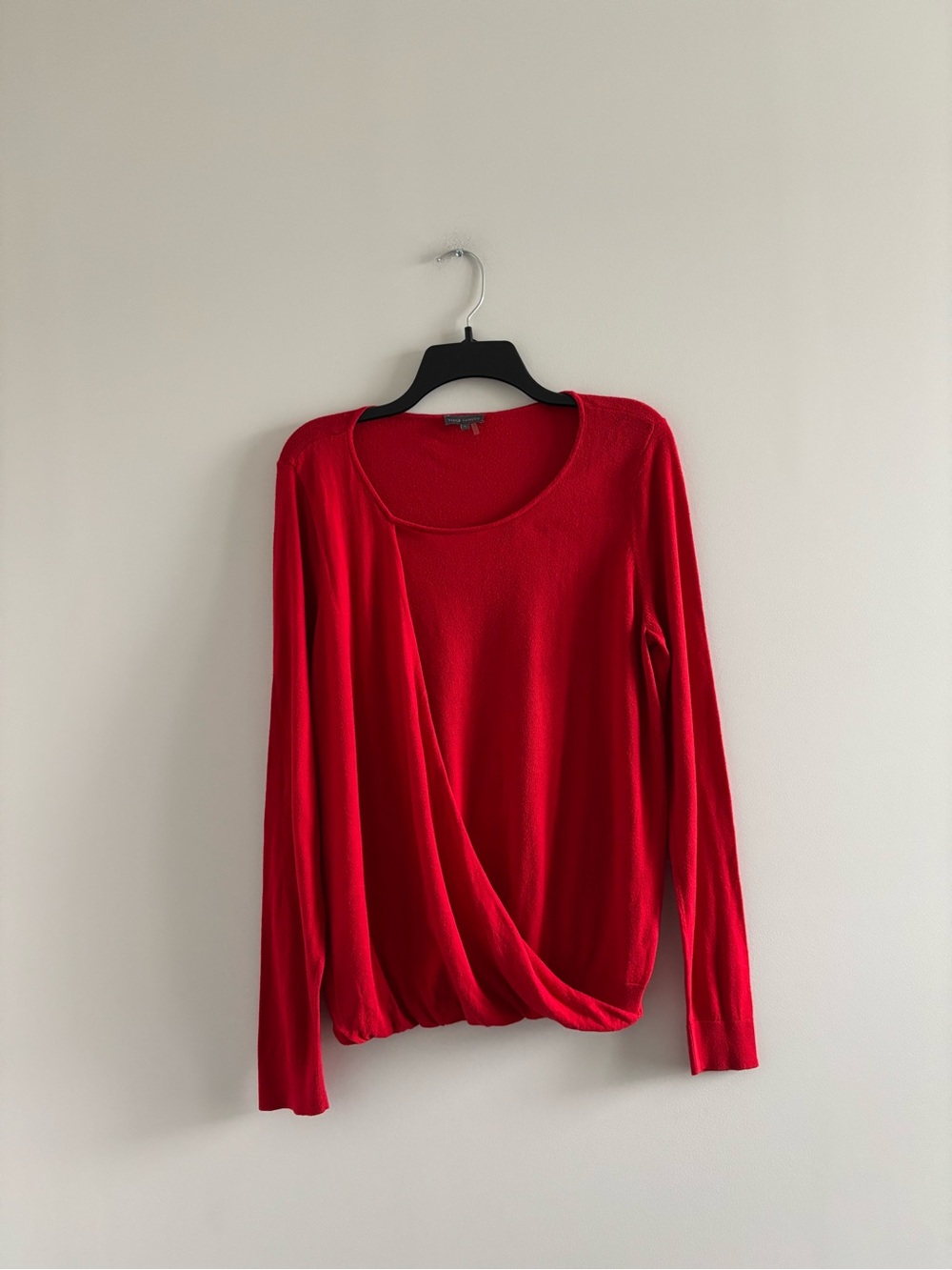 Vince Camuto Sweater Red Faux Wrap Pullover Cotton Modal Womens L Preppy Classic